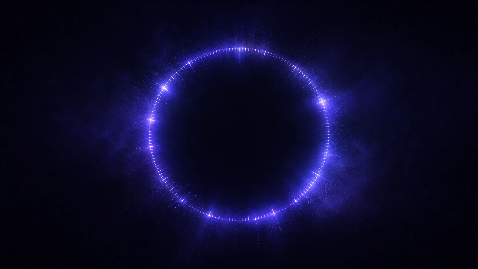Abstract circular cycle visualization — faint indigo glowing ring in dark space with subtle tick marks suggesting time progression.
